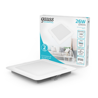 Gauss Светильник Elementary Downlight квадрат 26W 2250lm 4000K 170-260V IP20 220*26 белый LED 1/40 998520224 фото