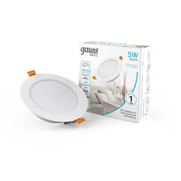 Светильник Gauss Basic Downlight круг 5W 400lm 4000K 170-260V IP20 95*26 монтаж белый LED 1/100 9030420205 фото