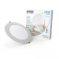 Светильник Gauss Basic Downlight круг 24W 2100m 4000K 170-260V IP20 225*26 белый LED 1/40 9030520224 фото