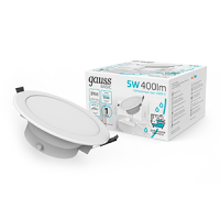 Светильник Gauss Basic Downlight круг 5W 400lm 4000K 210-240V IP54 90*44 белый LED 1/40 9033420205 фото
