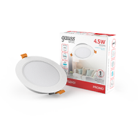 Светильник Gauss Basic Downlight круг 4,5W 300lm 4000K 210-240V IP20 95*26 белый LED 9029420205 фото