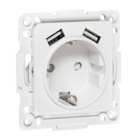 Стокгольм Механизм Розетки 1-местной с/з, USB 2A 16А винтовые клеммы белый с защ. штор. EKF EYR16-2USB-typeA фото