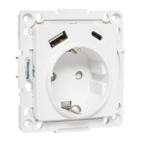 Стокгольм Механизм Розетки 1-местной с/з, USB A+C 16А винтовые клеммы белый с защ. штор. EKF EYR16-2USB-typeA-typeC фото