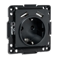 Стокгольм Механизм Розетки 1-местной с/з, USB 2A 16А винтовые клеммы черный с защ. штор. EKF EZR16-2USB-typeA фото