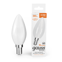 Gauss Лампа Basic Filament Свеча 4,5W 380lm 2700К Е14 milky LED 1/10/50 1035115 фото