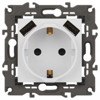 Розетка ЭРА Elegance 14-4109-01М 2P+E 16A-250В, штор. с 2xUSB 5В-3А, белый матовый Б0065773 фото