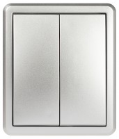 Выключатель ЭРА Эксперт 11-1205-03 двойной с подсветкой IP20 10АХ-250В ОУ алюминий Б0063001 фото