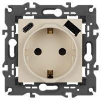 Розетка ЭРА Elegance 14-4108-02 2P+E 16A-250В со шторками с USB type-A+C 5В-3А слоновая кость Б0067725 фото