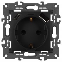 Розетка ЭРА Elegance 14-4108-05 2P+E 16A-250В со шторками с USB type-A+C 5В-3А антрацит Б0067724 фото