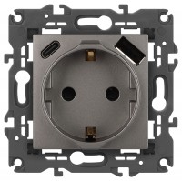 Розетка ЭРА Elegance 14-4108-16 2P+E 16A-250В со шторками с USB type-A+C 5В-3А титан Б0067695 фото