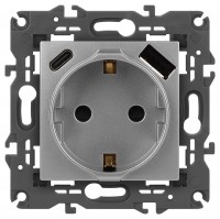 Розетка ЭРА Elegance 14-4108-03 2P+E 16A-250В со шторками с USB type-A+C 5В-3А алюминий Б0067741 фото