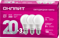 ОНЛАЙТ Лампа 90 609 OLL-A60-20-230-4K-E27-PACK3 90609 фото