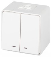 Выключатель ЭРА Эксперт 11-1505-01 двойной с подсветкой IP55, 10АХ-250В, ОУ, белый Б0063282 фото