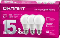 ОНЛАЙТ Лампа 90 607 OLL-A60-15-230-4K-E27-PACK3 90607 фото