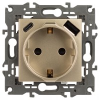 ЭРА 14-4108-04 Розетка 2P+E 16A-250В, со шторками с USB type-A+C 5В-3А, Elegance, шампань Б0067740 фото