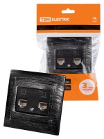 TDM Розетка компьютерная двойная RJ45 старинное серебро 
