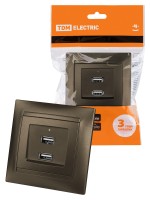 TDM Розетка 2USB порт 2,1А 5В бронза 