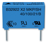 B32926C3225M000 Конденсатор пленочный помехоподавляющий X2 2.2мкФ 305В переменного тока ±20% (41.5 X 14 X 25мм) радиальные выводы пластиковый прямоугольный корпус 37.5мм TDK-EPCOS pe385025 фото