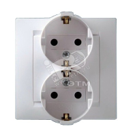 Розетка 2-м СП Simon15 16А IP20 250В с заземл. винт. клеммы бел. 1590459-030 Simon pe2128898 фото