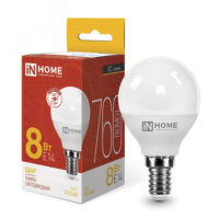 Лампа светодиодная LED-ШАР-VC 8Вт шар 3000К тепл. бел. E14 760лм 230В 4690612020549 IN HOME pe576268 фото