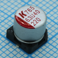 A765EB227M0JLAE020 6.3 В 220мкФ, ±20%, диаметр 6.3 мм, высота 6.6 мм, температура -55 °C...+105 °С SMD KEMET pe551694 фото