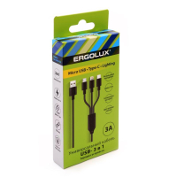 Кабель Micro USB-Lightning-Type C 3 в 1 3А 1.2м зарядка черн. (коробка) ERGOLUX 15099 Ergolux pe654095 фото