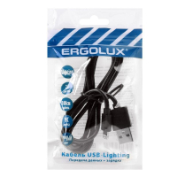 Кабель USB-Lightning 2А 1м зарядка + передача данных черн. (пакет) ERGOLUX 15092 Ergolux pe654102 фото
