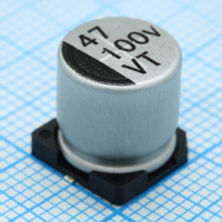 VT470M2ABKJ1010VBK Конденсатор алюминиевый электролитический 47мкФ ±20% 100В (10х10.5мм) для поверхностного монтажа 140мА 2000час 105°С лента на катушке JWCO pe566039 фото