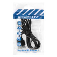 Кабель USB-Type C 2А 1м зарядка + передача данных черн. (пакет) ERGOLUX 15089 Ergolux pe654103 фото