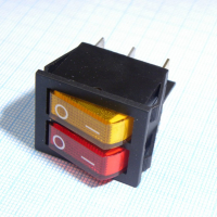 IRS-2101-1A3-Y+R/B Переключатель 2х-клавишный с подсветкой 15A 250VAC плоская кнопка желтая + красная Jietong pe154136 фото