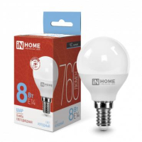 Лампа светодиодная LED-ШАР-VC 8Вт шар 6500К холод. бел. E14 760лм 230В 4690612024882 IN HOME pe576283 фото