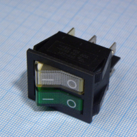 IRS-2101-1B3-G+W/B Переключатель 2х-клавишный с подсветкой 15A 250VAC прямоугольная кнопка зелёная + белая Jietong pe154153 фото