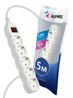 Удлинитель 5х5м с заземл. 16А IP20 ПВС 3х1 с выкл. YKsm5m-5g-Z-V(K) Космос pe558122 фото