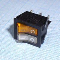 IRS-2101-1B3-W+Y/B Переключатель 2х-клавишный с подсветкой 15A 250VAC прямоугольная кнопка белая + желтая Jietong pe154157 фото