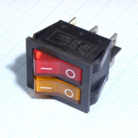 IRS-2101-1B3-Y+R/B Переключатель 2х-клавишный с подсветкой 15A 250VAC прямоугольная кнопка желтая + красная Jietong pe154160 фото
