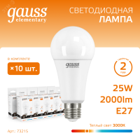 Лампа светодиодная Elementary 25Вт A70 грушевидная 3000К тепл. бел. E27 2000лм 73215 Gauss pe575547 фото