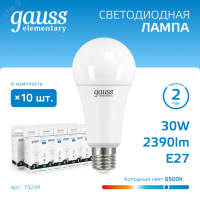 Лампа светодиодная Elementary 30Вт A70 грушевидная 6500К холод. бел. E27 2390лм 73239 Gauss pe575557 фото