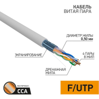 Кабель витая пара F/UTP кат.5E 4х2х24AWG solid CCA PVC сер. (м) 01-0142-3 PROconnect pe577099 фото