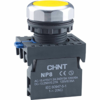 Кнопка управления NP8-10BND/5 подсвет. самовозв. AC110-230В(LED) 1НО IP65 желт. 667613 CHINT pe748112 фото