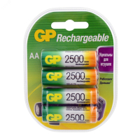 Аккумулятор перезаряжаемый GP 250AAHC AA, емкость 2450 мАч - 4 шт. в клемшеле 8714 GP Batteries pe818774 фото