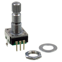 PEC11R-4120K-S0018 Энкодер PEC11, 18 щелчков, 18 импульсов, металлический вал с насечкой 20мм, с кнопкой, горизонтальные выводы, крепление на гайку 7мм BOURNS pe308829 фото