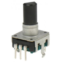 PEC12R-4225F-S0024 Энкодер PEC12, 24 щелчка, 24 импульса, пластмассовый вал с лыской 25мм, с кнопкой, горизонтальные выводы BOURNS pe19562 фото