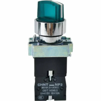 Переключатель NP2-BK12365 2 положения фиксацией 1НО+1НЗ AC230В (LED) IP40 зел. 265954 CHINT pe740207 фото