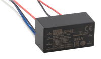 LDH-25-250W DC/DC LED понижающий, вход 9.5…32В, выход 12.5…84В/0.25А, КПД до 94%, вход DIMM 2 in 1, 52.4x27.2x24мм, проводные выводы, -40…70°C, пластик Mean Well pe480880 фото