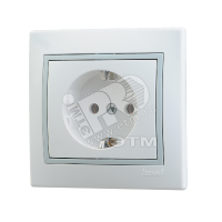 Розетка 1-м СП Mira 16А IP20 с заземл. с сер. вставкой керамика бел. 701-0215-122 Lezard pe556146 фото