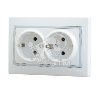 Розетка 2-м СП Mira 16А IP20 с заземл. с сер. вставкой керамика бел. 701-0215-127 Lezard pe556147 фото