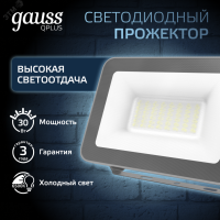 Прожектор светодиодный Qplus 30 W 2550 lm IP65 6500K графитовый серый 1/10 690511330 Gauss pe763777 фото