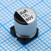 TS13CA1K100MGT000R SMD Конденсатор алюминиевый электролитический 80В, 10мкФ ±20%, размер 6.3 X 7.7мм, 2.4 Ом, 60мА, 3000ч, 105С SUNTAN pe684936 фото