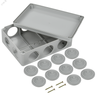Коробка распаячная ОП 190х140х70 IP55 КМ41244 RAL7035 (10 гермовводов) UKO11-190-140-070-K41-55 IEK pe556964 фото