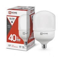 Лампа светодиодная высокомощная LED-HP-PRO 40Вт цилиндр 4000К нейтр. бел. E27 3800лм 230В с адаптером E40 4690612031095 IN HOME pe575674 фото